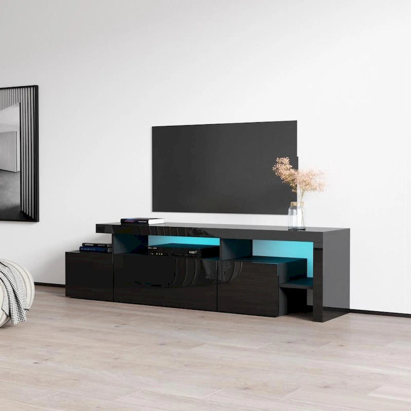 Gray / Black / White High Gloss TV Stand with LED Lights, Fits up to 70"