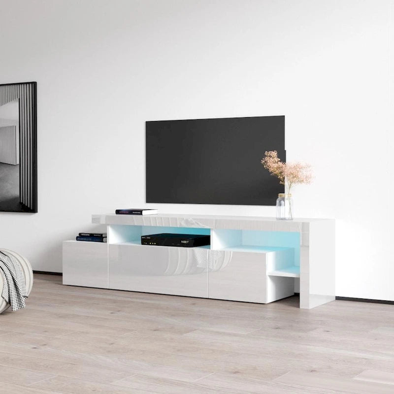 Gray / Black / White High Gloss TV Stand with LED Lights, Fits up to 70"