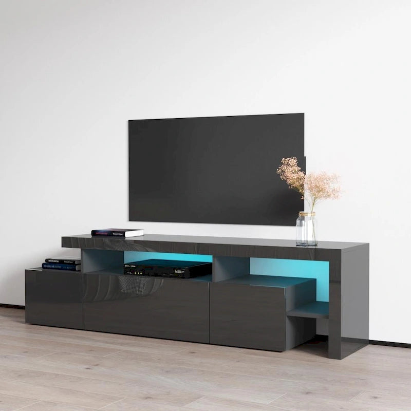 Gray / Black / White High Gloss TV Stand with LED Lights, Fits up to 70"