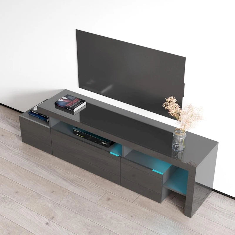 Gray / Black / White High Gloss TV Stand with LED Lights, Fits up to 70"