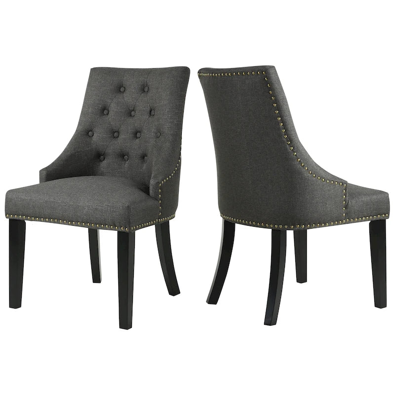 Nailhead Trim Upholstered Accent Dining Chair, Set of 2 (Charcoal / Grey / Beige / Blue)
