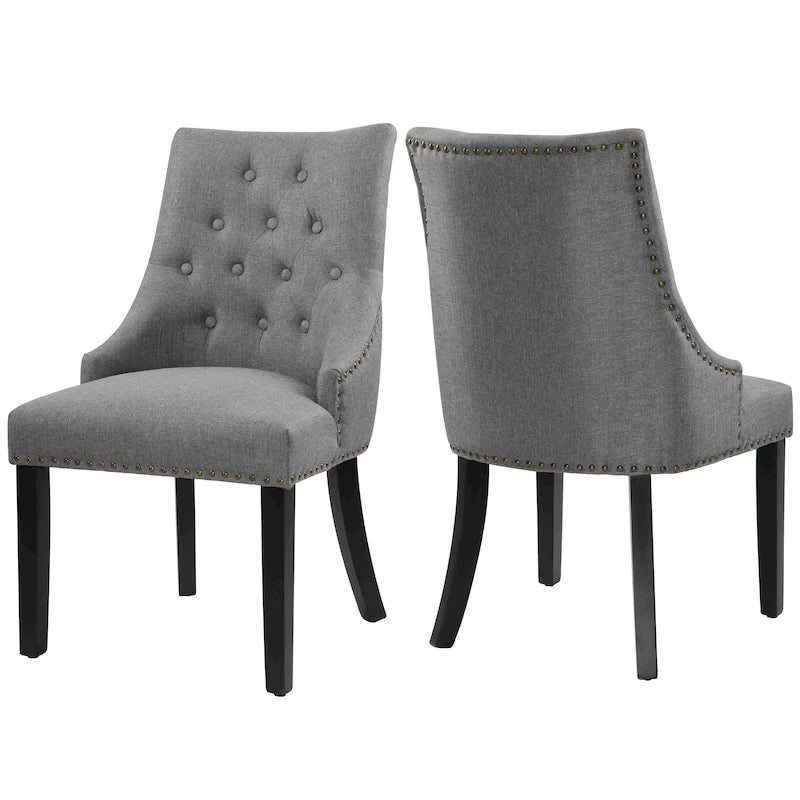 Chaises de salle à manger d'appoint rembourrées avec garniture cloutée, lot de 2 (charbon de bois / gris / beige / bleu)