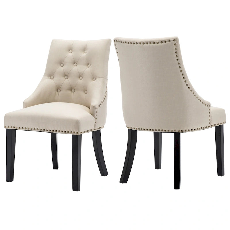 Chaises de salle à manger d'appoint rembourrées avec garniture cloutée, lot de 2 (charbon de bois / gris / beige / bleu)