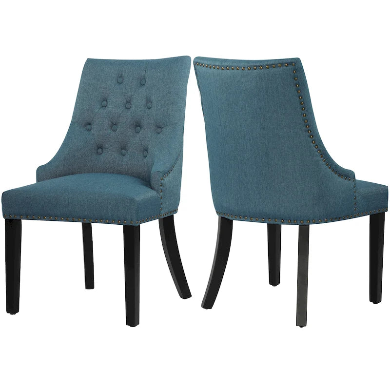 Chaises de salle à manger d'appoint rembourrées avec garniture cloutée, lot de 2 (charbon de bois / gris / beige / bleu)