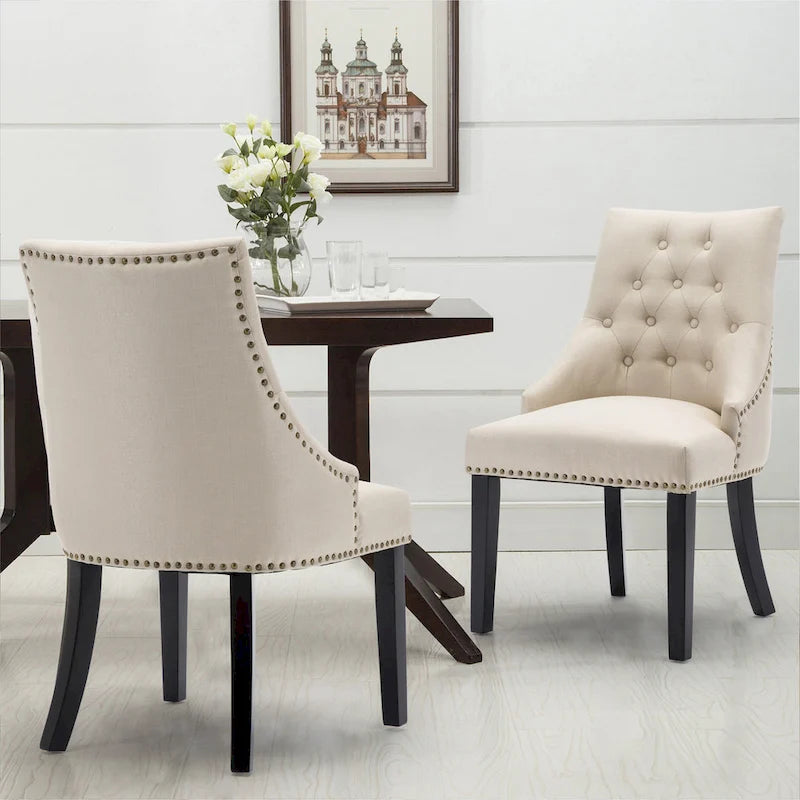 Nailhead Trim Upholstered Accent Dining Chair, Set of 2 (Charcoal / Grey / Beige / Blue)
