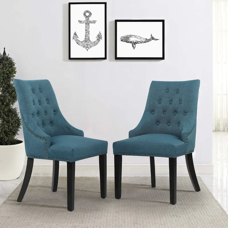 Nailhead Trim Upholstered Accent Dining Chair, Set of 2 (Charcoal / Grey / Beige / Blue)