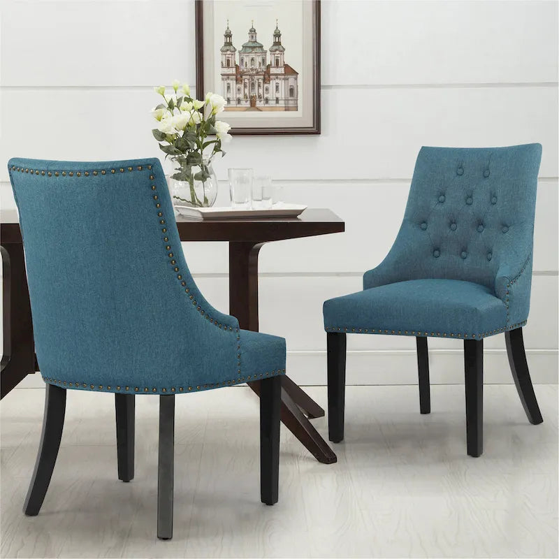 Nailhead Trim Upholstered Accent Dining Chair, Set of 2 (Charcoal / Grey / Beige / Blue)