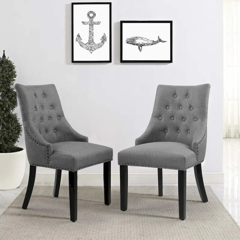 Nailhead Trim Upholstered Accent Dining Chair, Set of 2 (Charcoal / Grey / Beige / Blue)