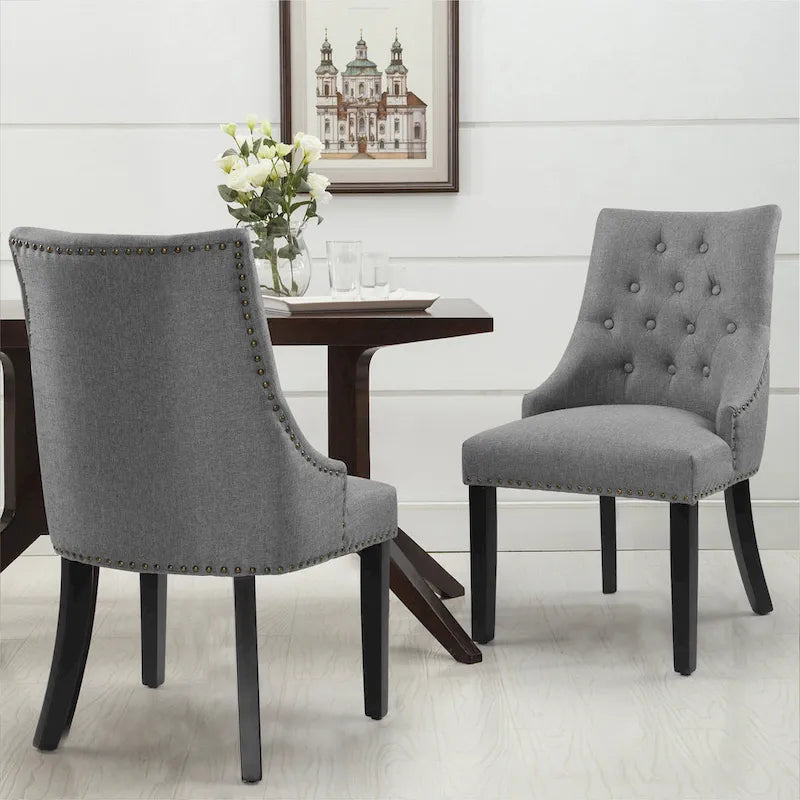 Nailhead Trim Upholstered Accent Dining Chair, Set of 2 (Charcoal / Grey / Beige / Blue)