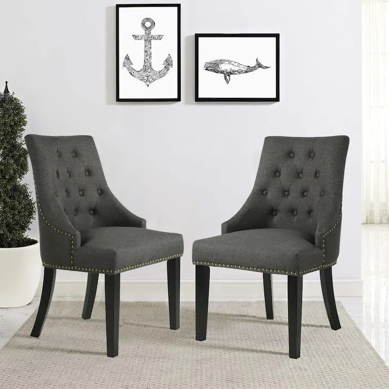 Nailhead Trim Upholstered Accent Dining Chair, Set of 2 (Charcoal / Grey / Beige / Blue)