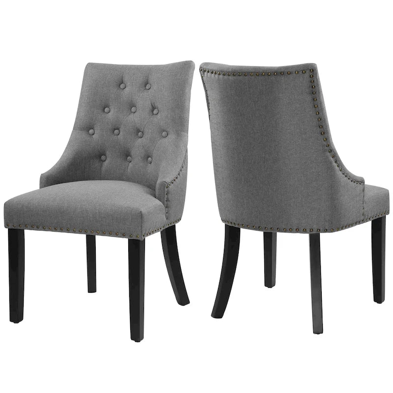 Nailhead Trim Upholstered Accent Dining Chair, Set of 2 (Charcoal / Grey / Beige / Blue)
