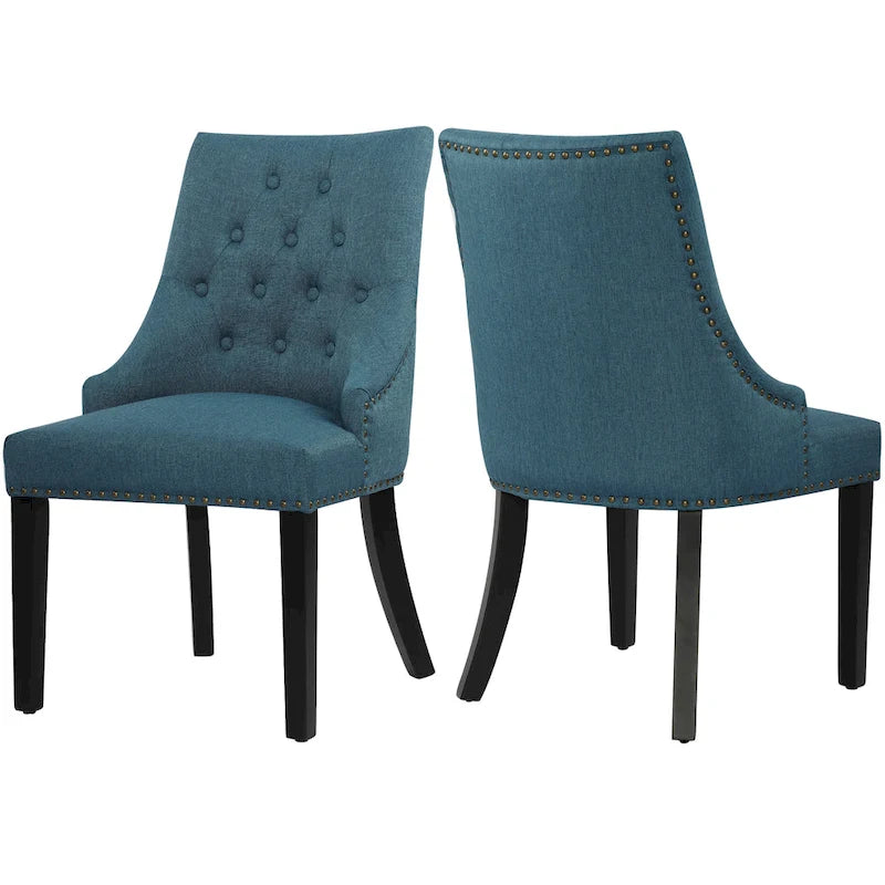 Nailhead Trim Upholstered Accent Dining Chair, Set of 2 (Charcoal / Grey / Beige / Blue)