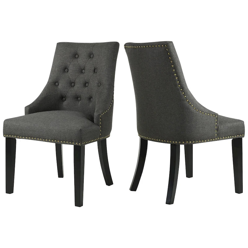 Nailhead Trim Upholstered Accent Dining Chair, Set of 2 (Charcoal / Grey / Beige / Blue)