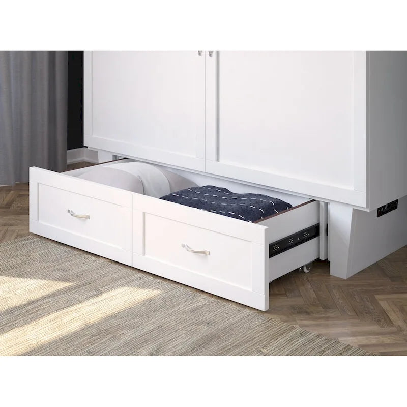 White / Espresso / Grey Queen Murphy Bed Chest with Storage & USB Charger