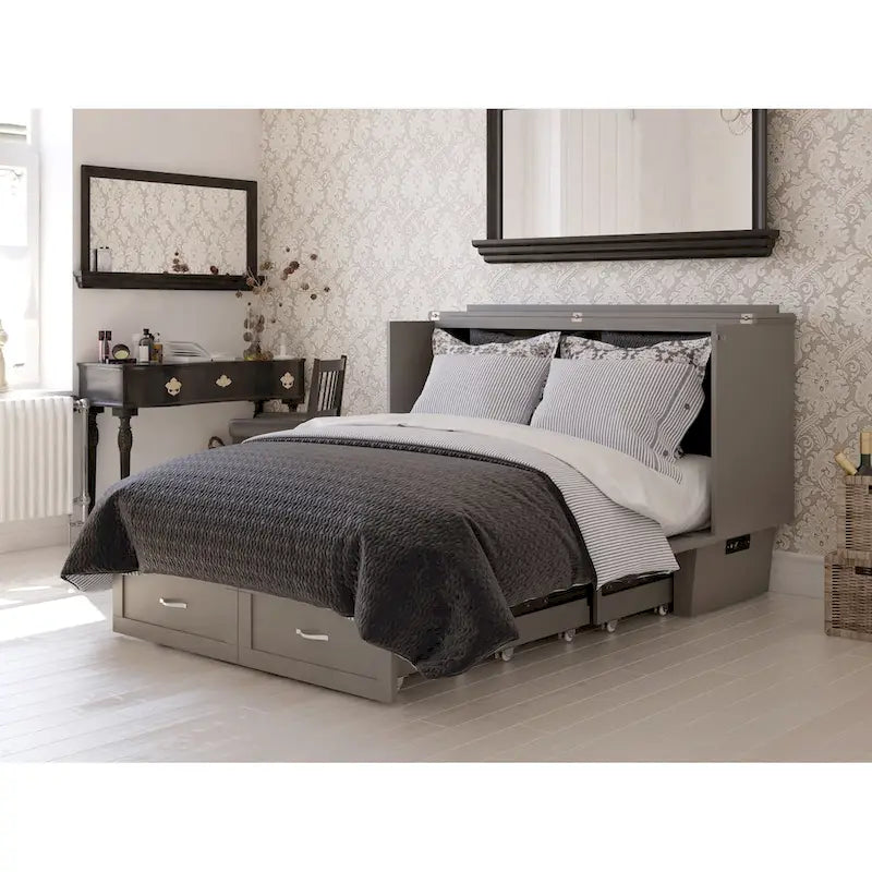 White / Espresso / Grey Queen Murphy Bed Chest with Storage & USB Charger