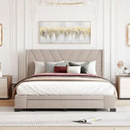 Beige / Pink / Blue / Grey Linen Upholstered Queen Platform Bed with 3 Drawers, for 2