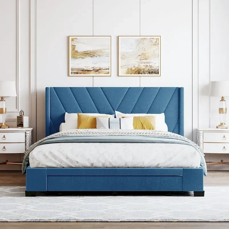 Beige / Pink / Blue / Grey Linen Upholstered Queen Platform Bed with 3 Drawers, for 2