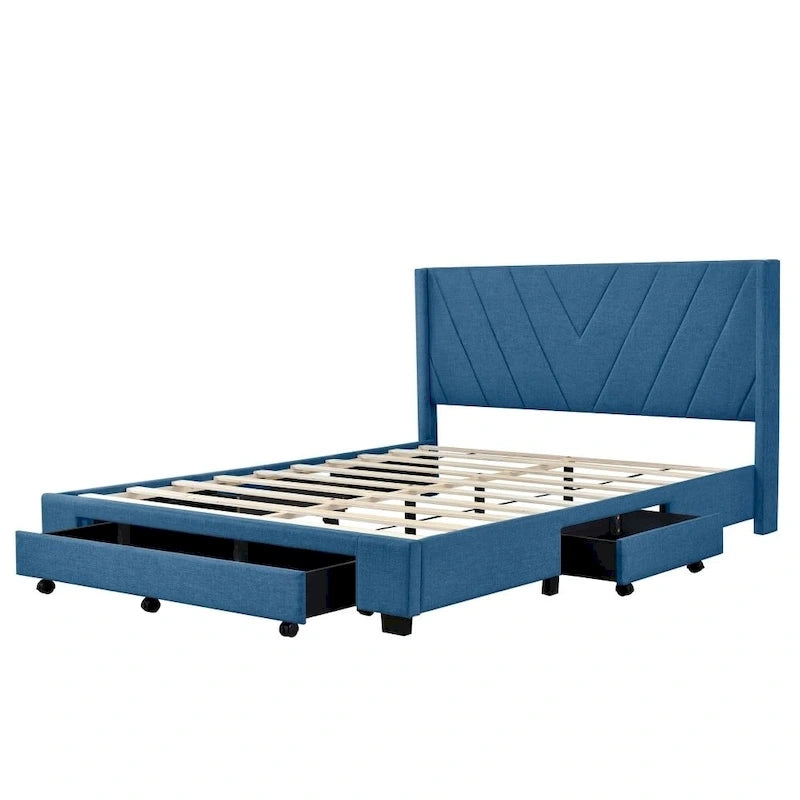 Beige / Pink / Blue / Grey Linen Upholstered Queen Platform Bed with 3 Drawers, for 2