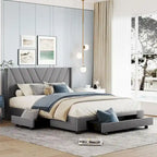 Beige / Pink / Blue / Grey Linen Upholstered Queen Platform Bed with 3 Drawers, for 2