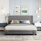 Beige / Pink / Blue / Grey Linen Upholstered Queen Platform Bed with 3 Drawers, for 2