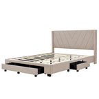 Beige / Pink / Blue / Grey Linen Upholstered Queen Platform Bed with 3 Drawers, for 2