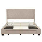 Beige / Pink / Blue / Grey Linen Upholstered Queen Platform Bed with 3 Drawers, for 2