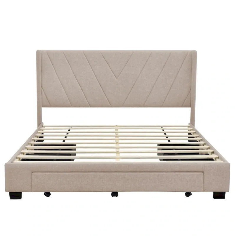 Beige / Pink / Blue / Grey Linen Upholstered Queen Platform Bed with 3 Drawers, for 2