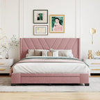 Beige / Pink / Blue / Grey Linen Upholstered Queen Platform Bed with 3 Drawers, for 2