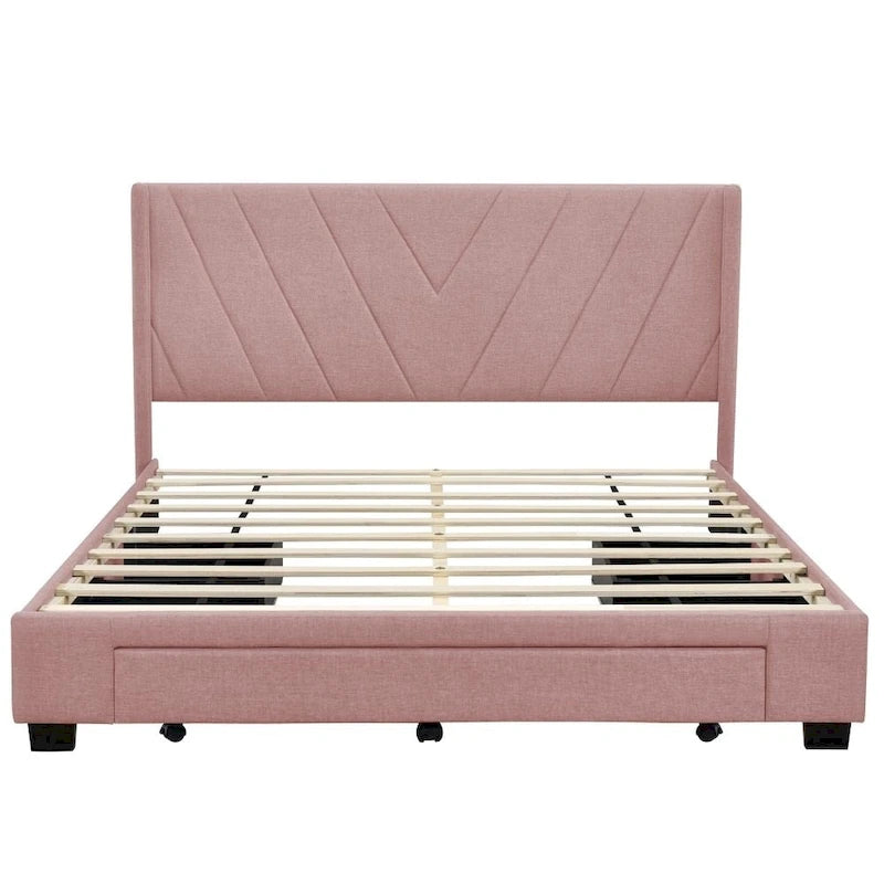 Beige / Pink / Blue / Grey Linen Upholstered Queen Platform Bed with 3 Drawers, for 2