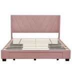 Beige / Pink / Blue / Grey Linen Upholstered Queen Platform Bed with 3 Drawers, for 2