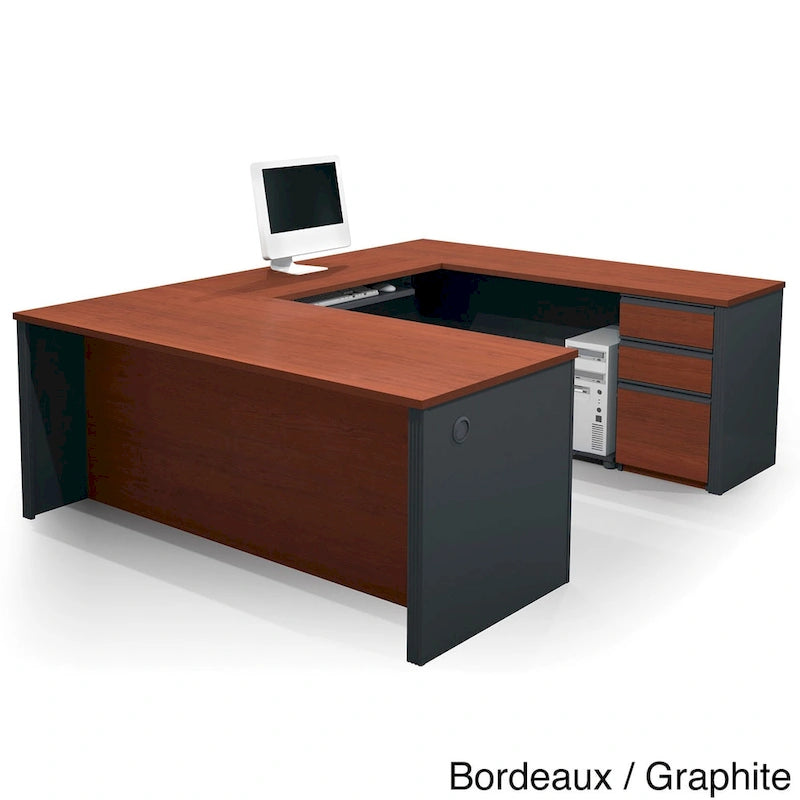 Multi-Color U-Shaped Workstation Desk with Pedestal, 1-Person