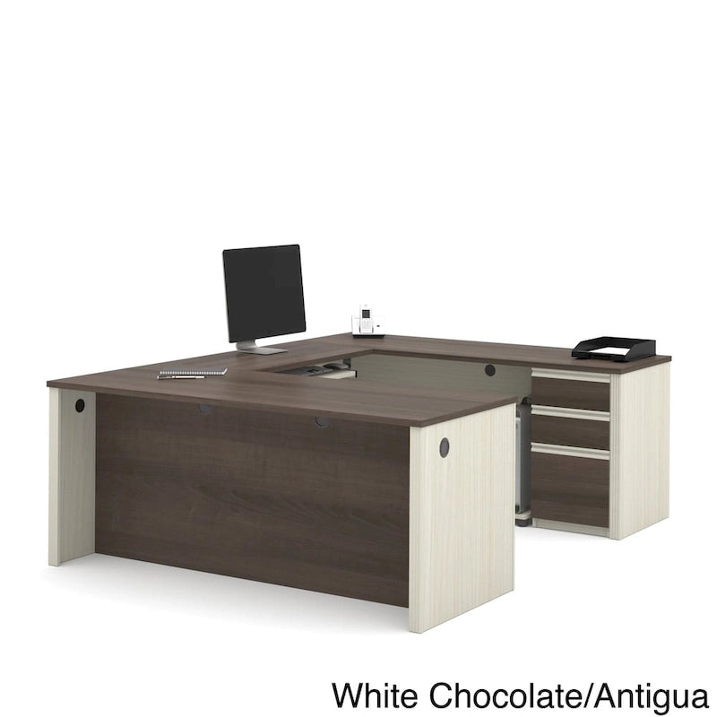 Multi-Color U-Shaped Workstation Desk with Pedestal, 1-Person