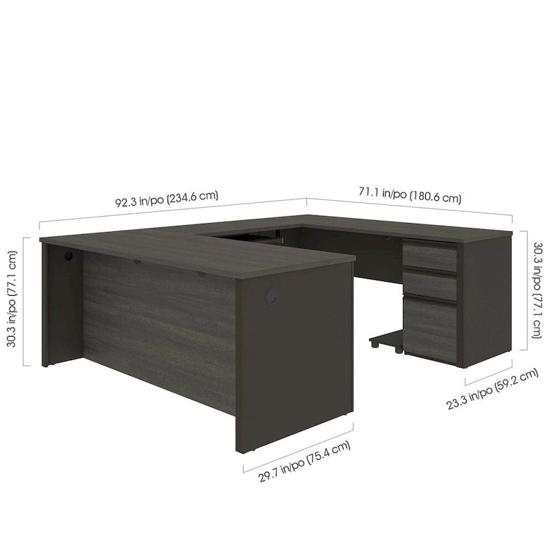 Multi-Color U-Shaped Workstation Desk with Pedestal, 1-Person