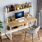 Black/Walnut/White Computer Desk with Hutch & Bookshelf, 1-Person