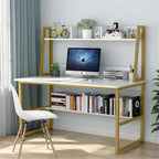 Black/Walnut/White Computer Desk with Hutch & Bookshelf, 1-Person