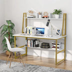 Black/Walnut/White Computer Desk with Hutch & Bookshelf, 1-Person