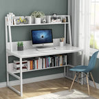 Black/Walnut/White Computer Desk with Hutch & Bookshelf, 1-Person