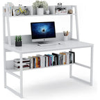 Black/Walnut/White Computer Desk with Hutch & Bookshelf, 1-Person