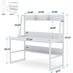 Black/Walnut/White Computer Desk with Hutch & Bookshelf, 1-Person