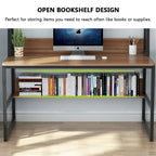 Black/Walnut/White Computer Desk with Hutch & Bookshelf, 1-Person