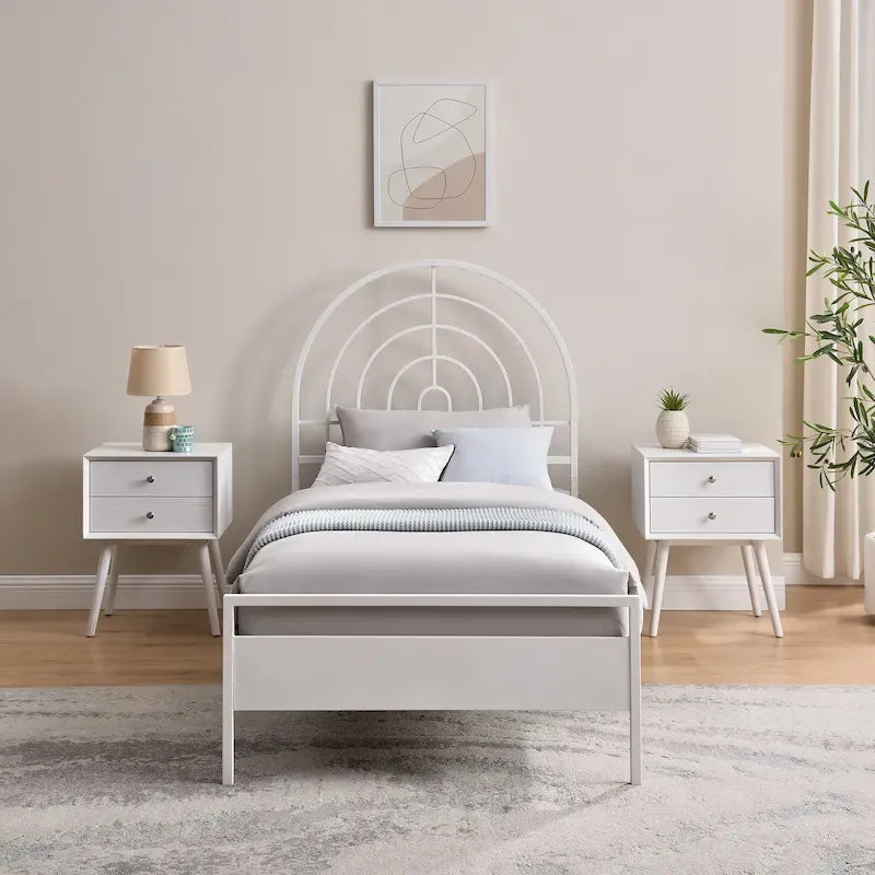 Black / White Metal Arch Twin Bed Frame, Mid-Century Style, Single