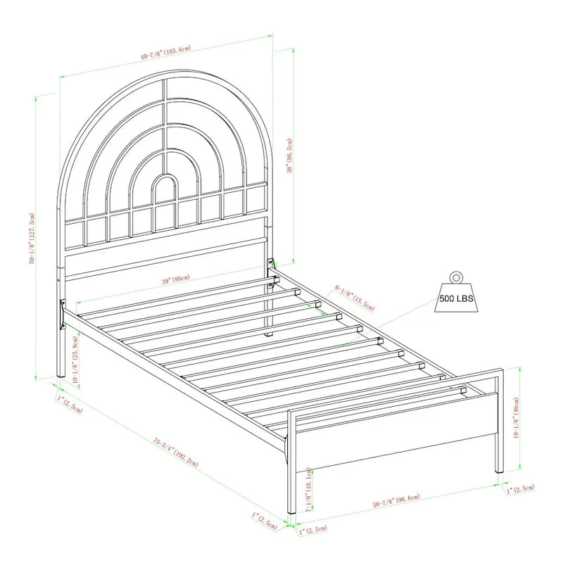 Black / White Metal Arch Twin Bed Frame, Mid-Century Style, Single