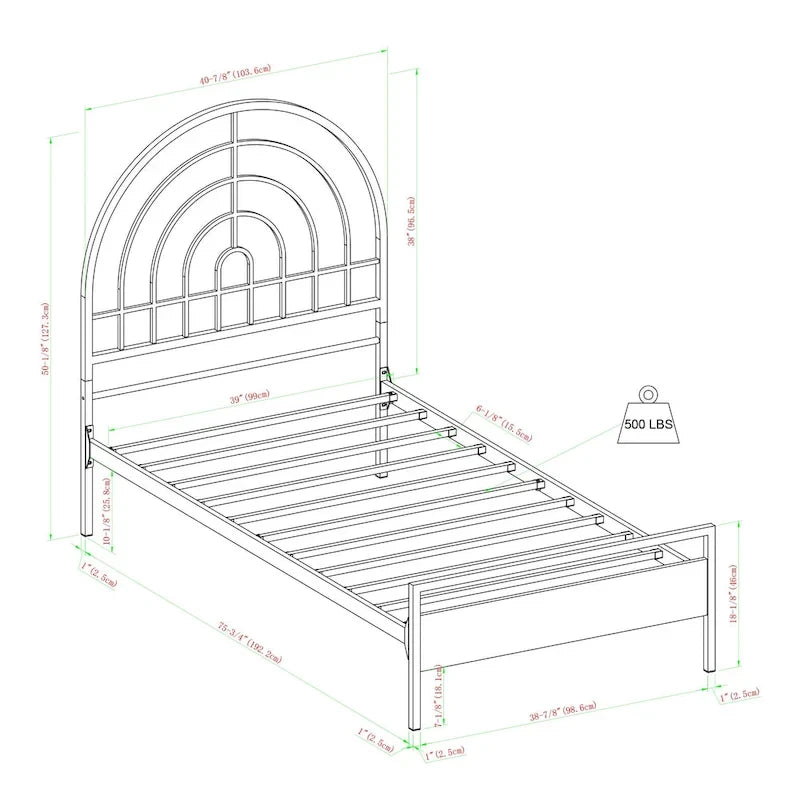 Black / White Metal Arch Twin Bed Frame, Mid-Century Style, Single