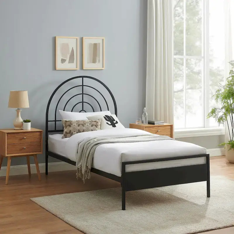 Black / White Metal Arch Twin Bed Frame, Mid-Century Style, Single