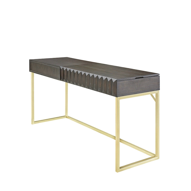 Walnut / Blue / Antique White Art Deco Lift-Top Standing Desk, 1-Person