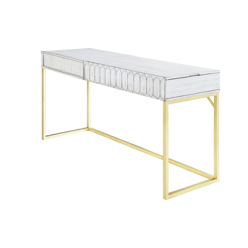 Walnut / Blue / Antique White Art Deco Lift-Top Standing Desk, 1-Person