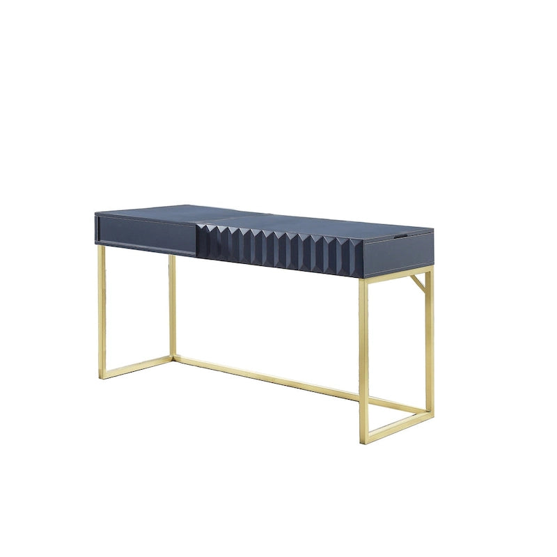 Walnut / Blue / Antique White Art Deco Lift-Top Standing Desk, 1-Person