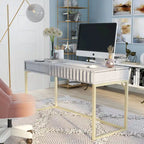 Walnut / Blue / Antique White Art Deco Lift-Top Standing Desk, 1-Person