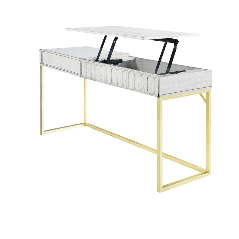Walnut / Blue / Antique White Art Deco Lift-Top Standing Desk, 1-Person