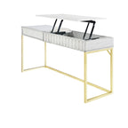 Walnut / Blue / Antique White Art Deco Lift-Top Standing Desk, 1-Person